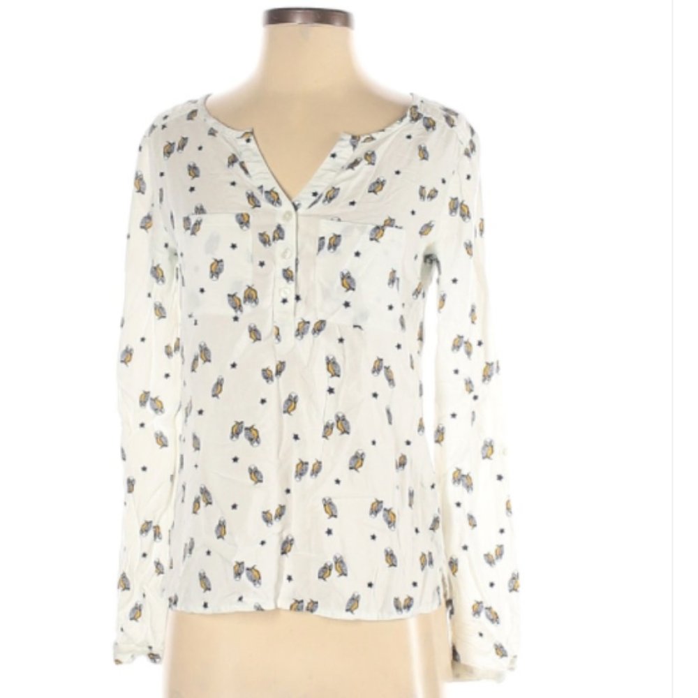 Red Camel Owl Print Long Sleeve Blouse